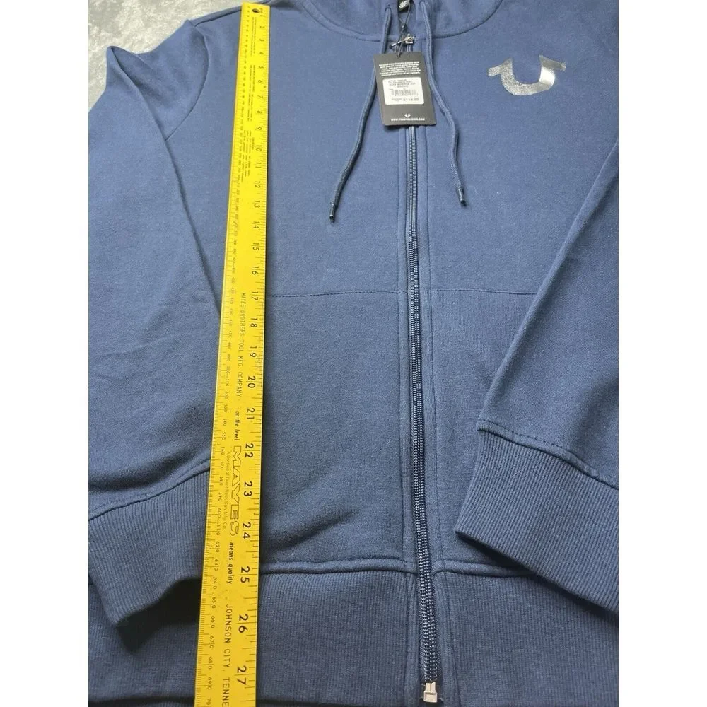True‎ Religion Mens City Buddha Zip Hoodie Dress Blue Metallic Silver 700145 L